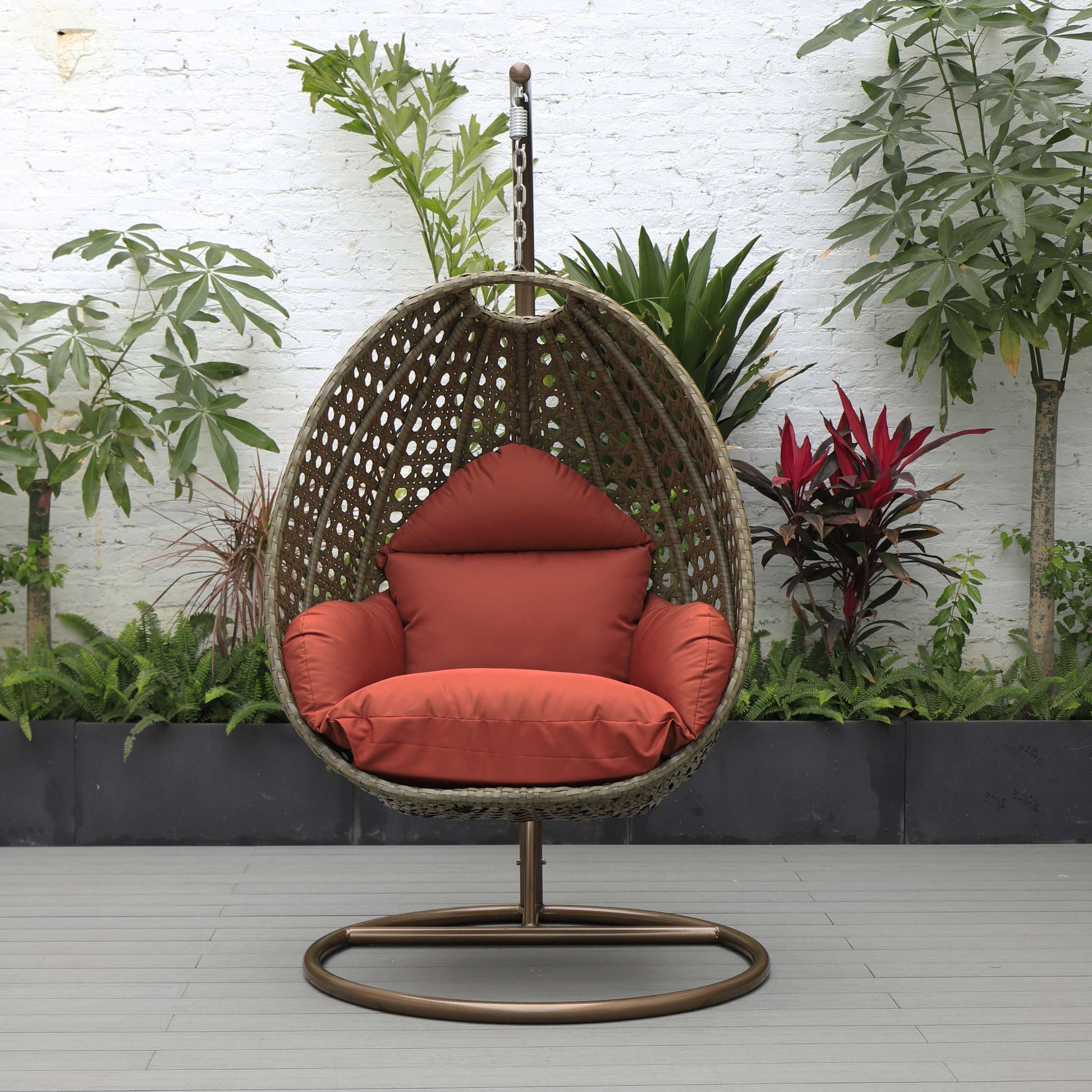 LeisureMod Beige Wicker Hanging Egg Swing Chair | Outdoor Porch Swings | Modishstore - 36
