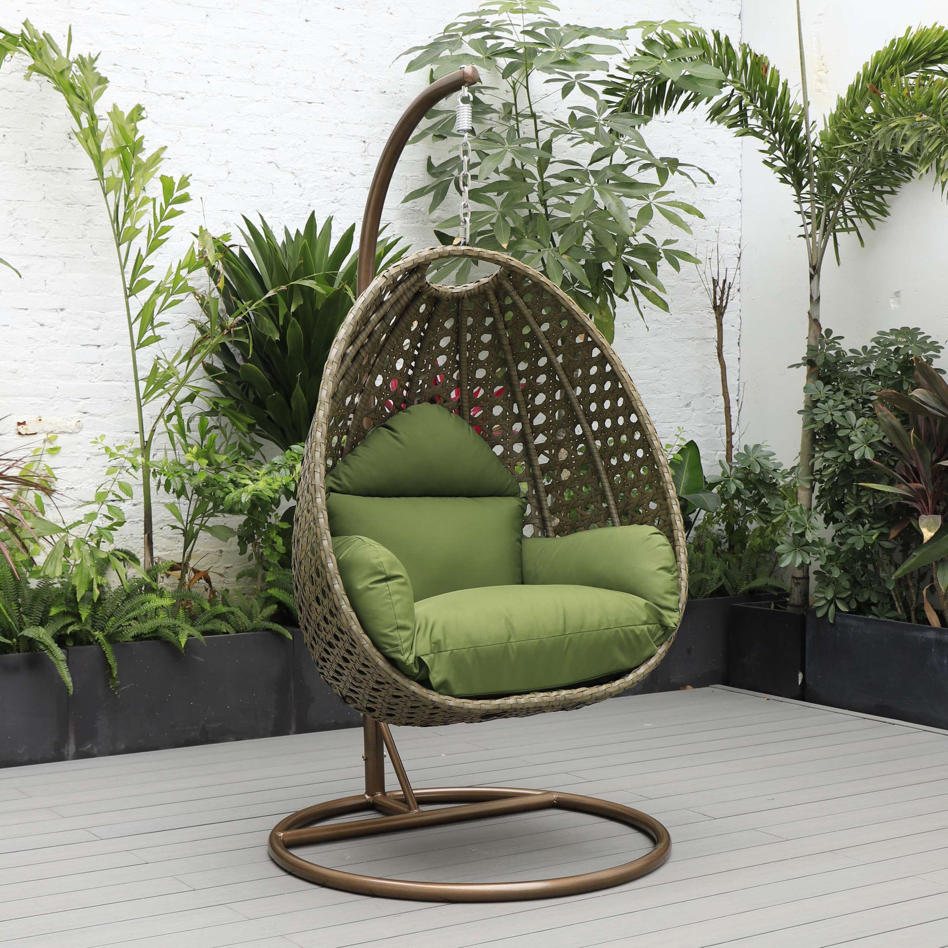 LeisureMod Beige Wicker Hanging Egg Swing Chair | Outdoor Porch Swings | Modishstore - 57