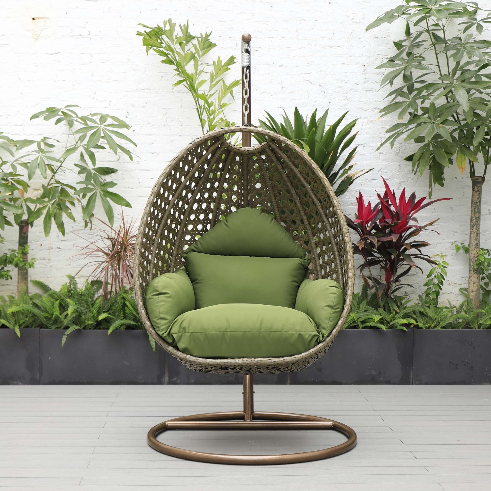 LeisureMod Beige Wicker Hanging Egg Swing Chair | Outdoor Porch Swings | Modishstore - 56