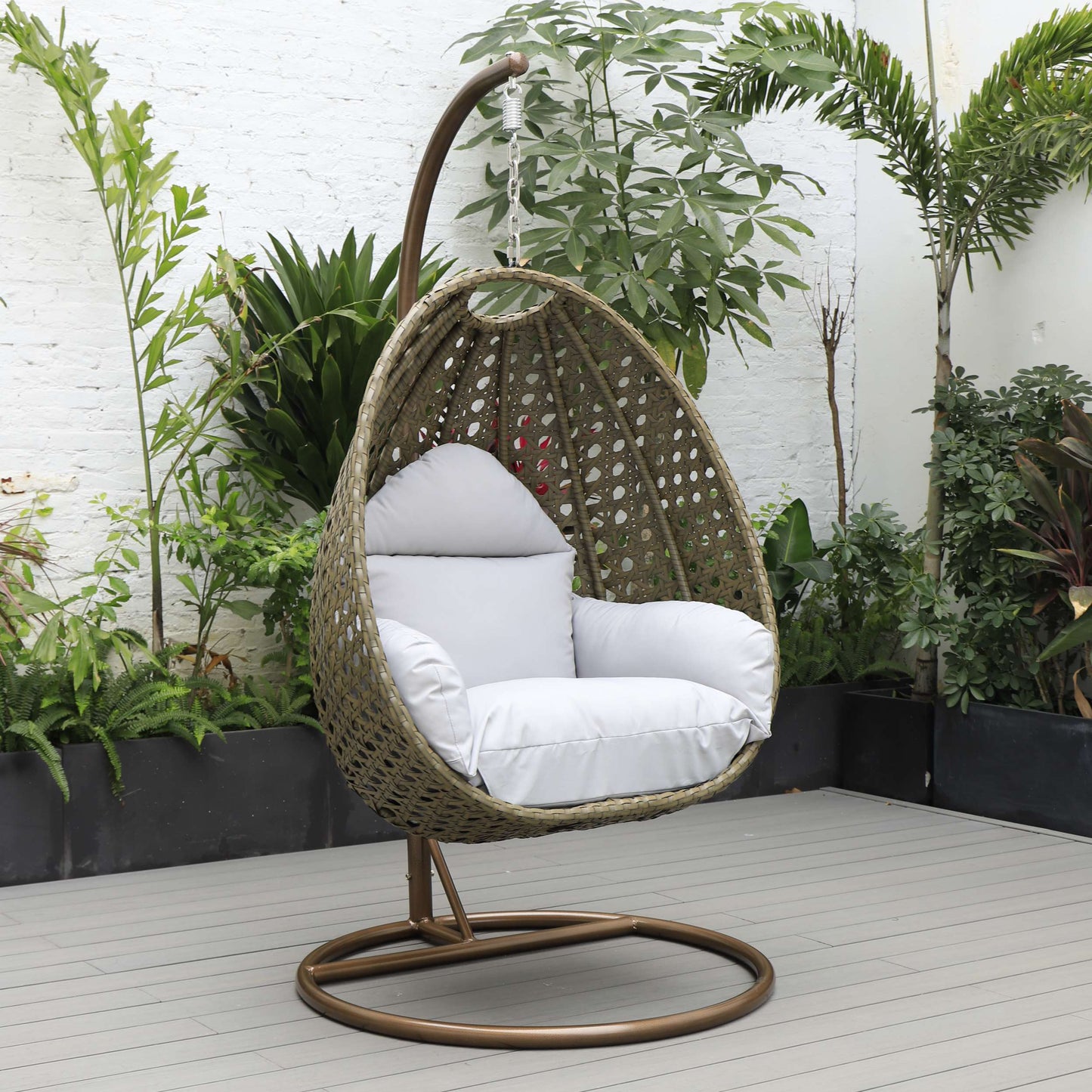 LeisureMod Beige Wicker Hanging Egg Swing Chair | Outdoor Porch Swings | Modishstore - 73