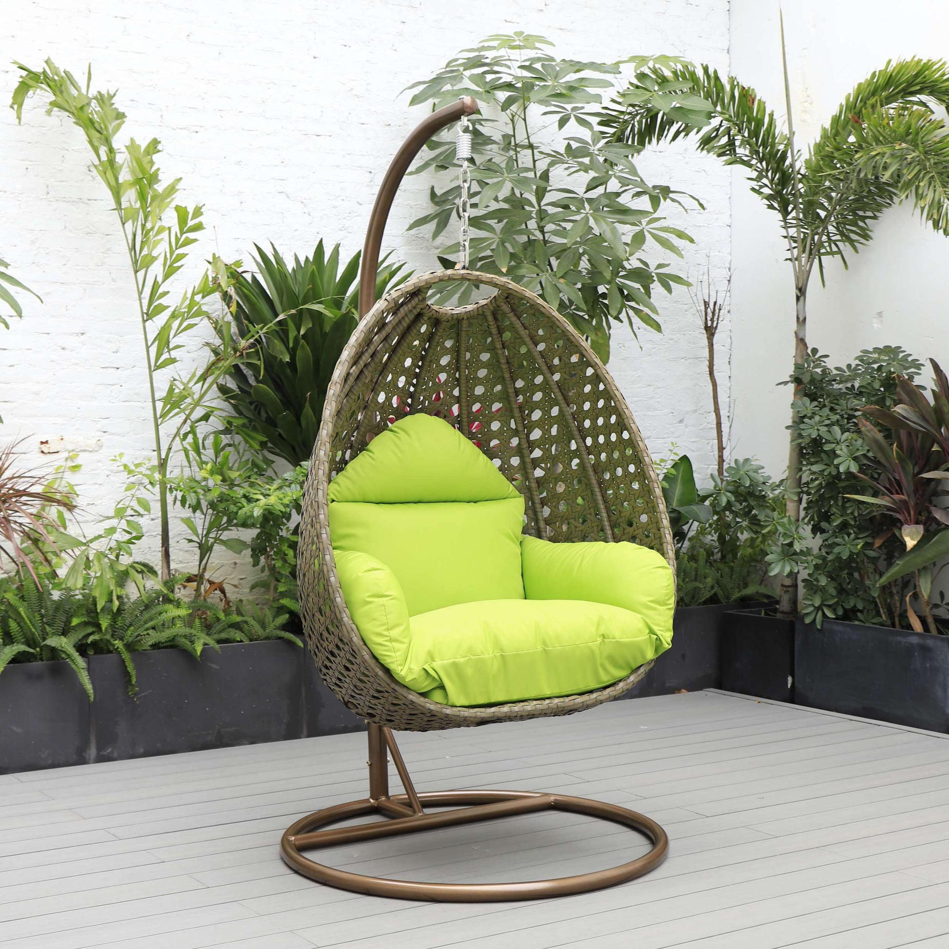 LeisureMod Beige Wicker Hanging Egg Swing Chair | Outdoor Porch Swings | Modishstore - 64