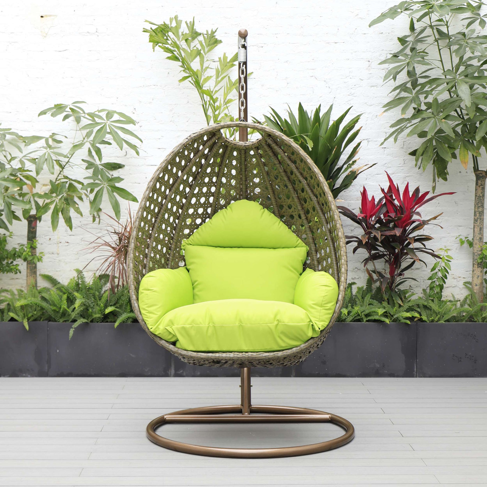 LeisureMod Beige Wicker Hanging Egg Swing Chair | Outdoor Porch Swings | Modishstore - 63