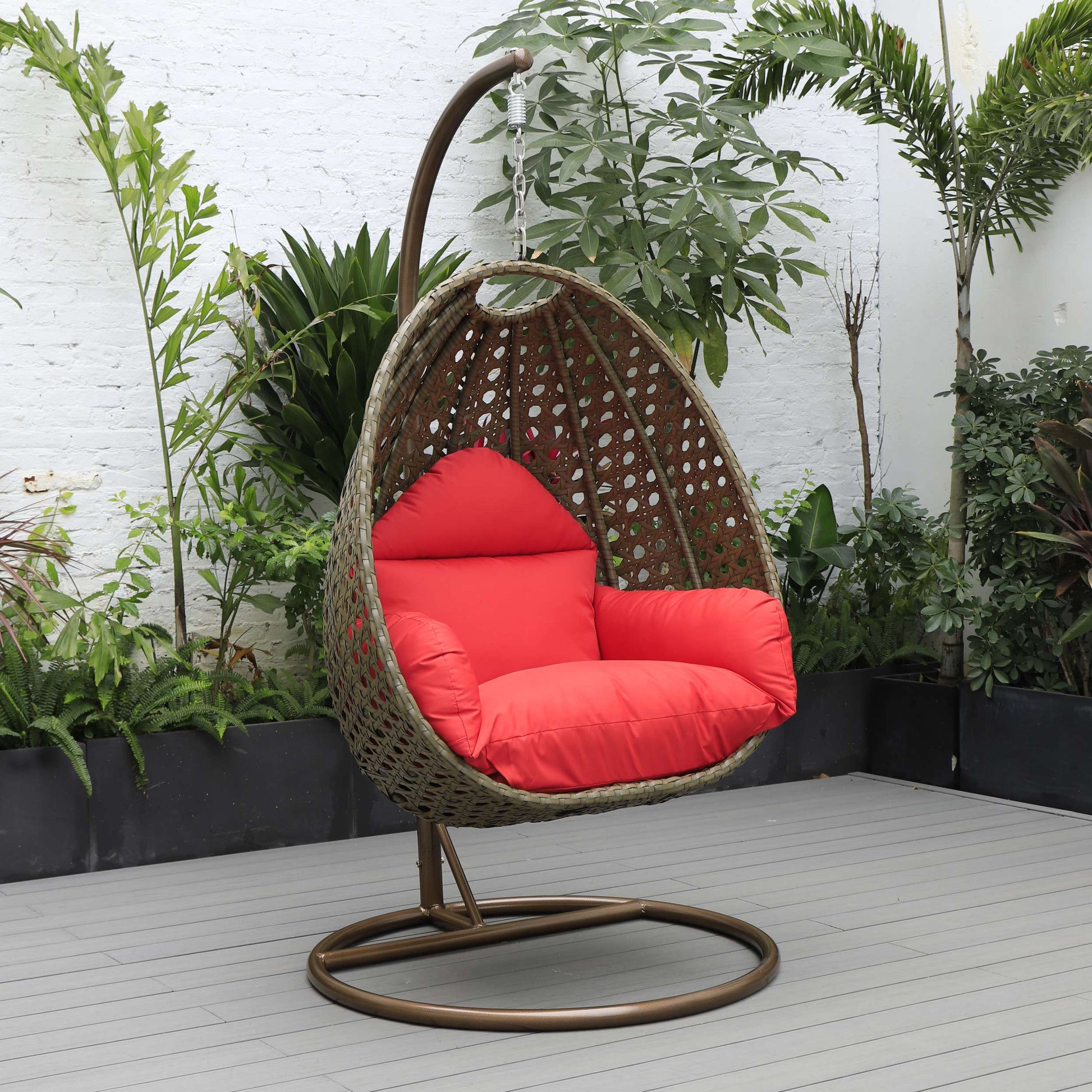 LeisureMod Beige Wicker Hanging Egg Swing Chair | Outdoor Porch Swings | Modishstore - 89