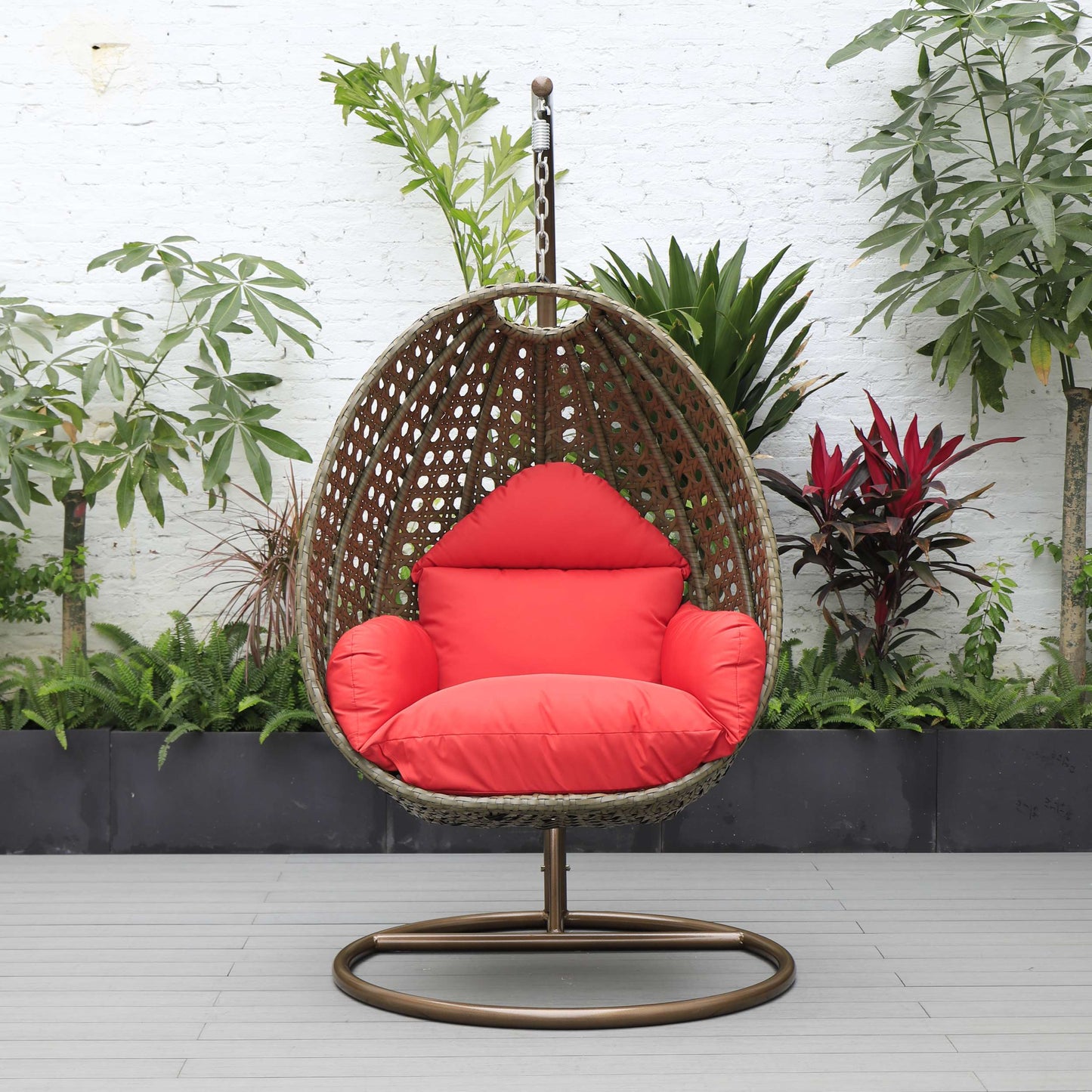 LeisureMod Beige Wicker Hanging Egg Swing Chair | Outdoor Porch Swings | Modishstore - 85