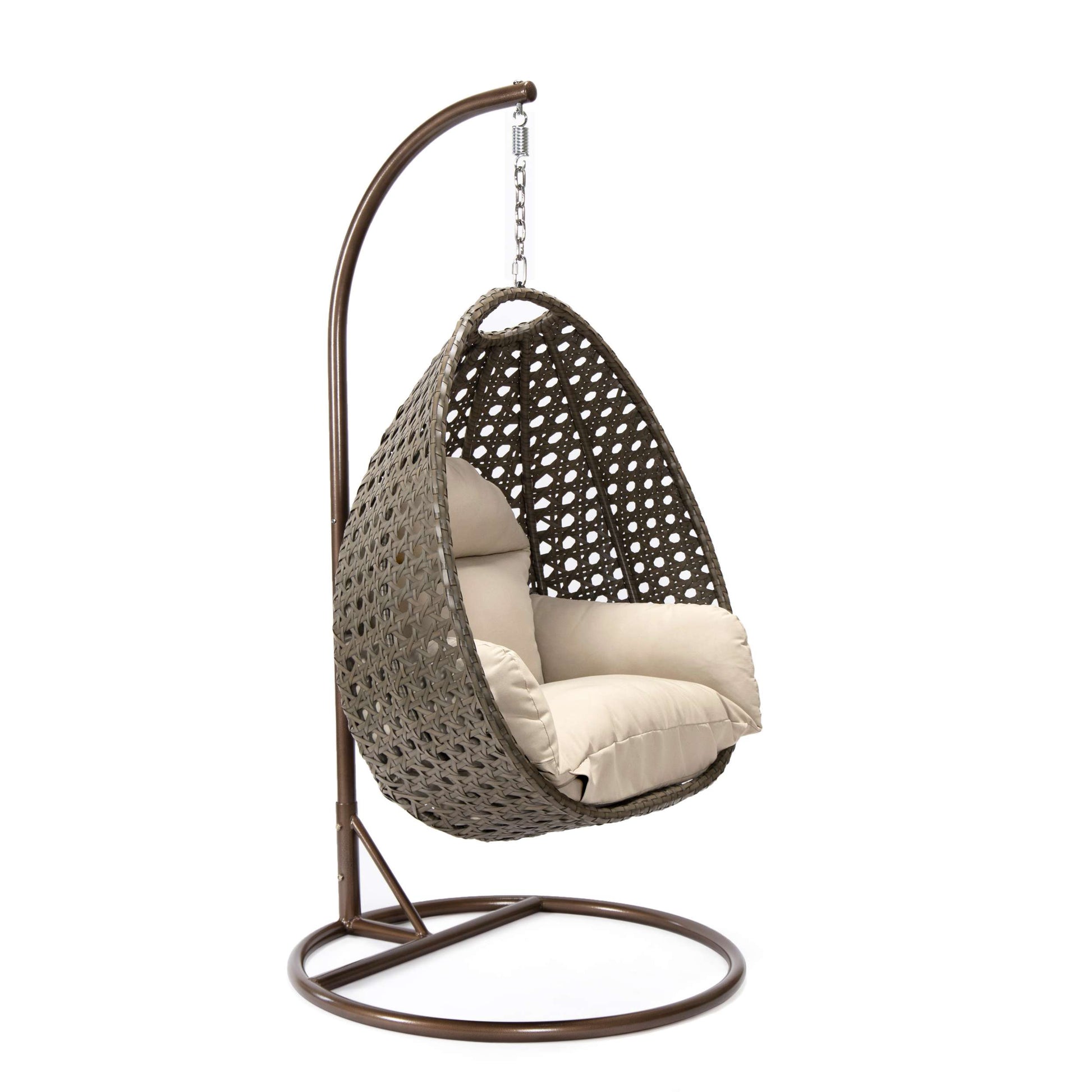 LeisureMod Beige Wicker Hanging Egg Swing Chair | Outdoor Porch Swings | Modishstore - 94