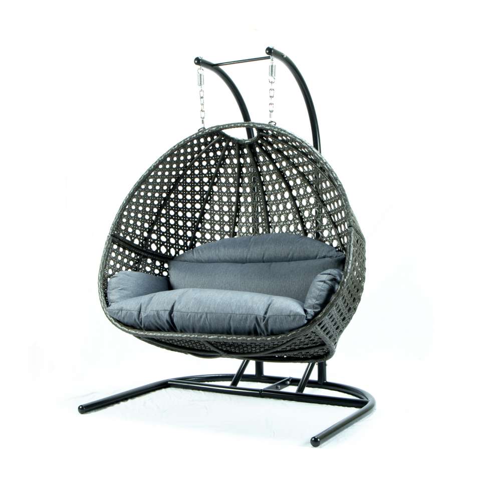 LeisureMod Wicker Hanging Double Egg Swing Chair  - ESCU57CBU | Outdoor Porch Swings | Modishstore - 2