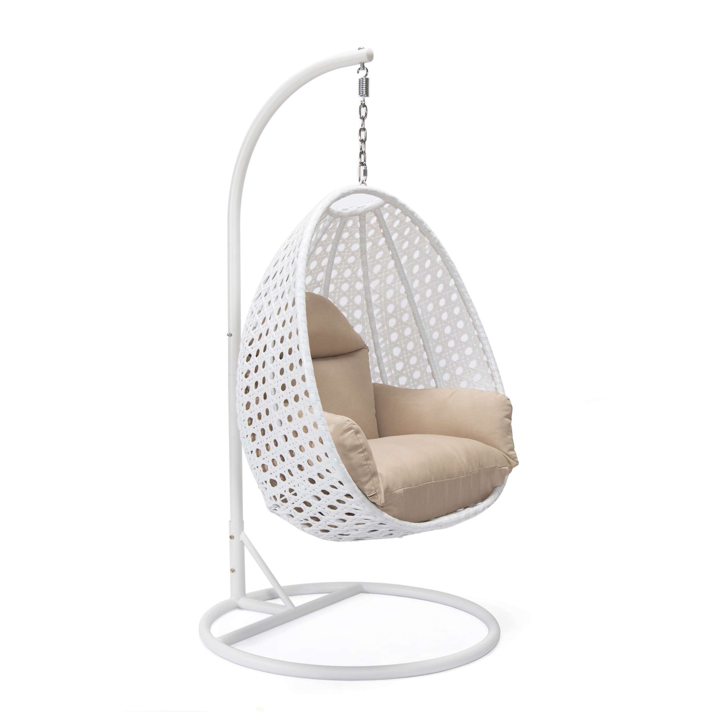 LeisureMod White Wicker Hanging Egg Swing Chair | Outdoor Porch Swings | Modishstore - 10