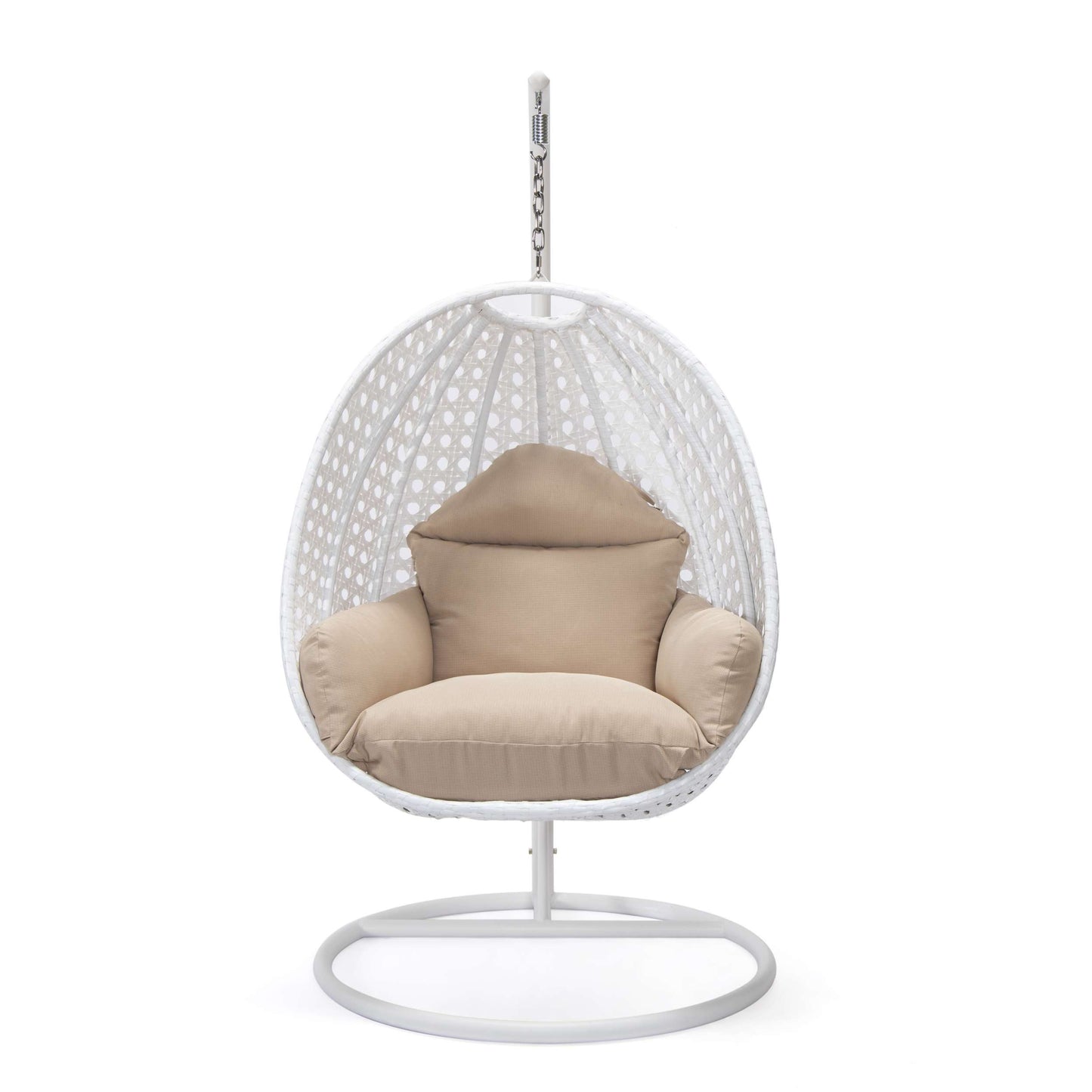 LeisureMod White Wicker Hanging Egg Swing Chair | Outdoor Porch Swings | Modishstore - 3