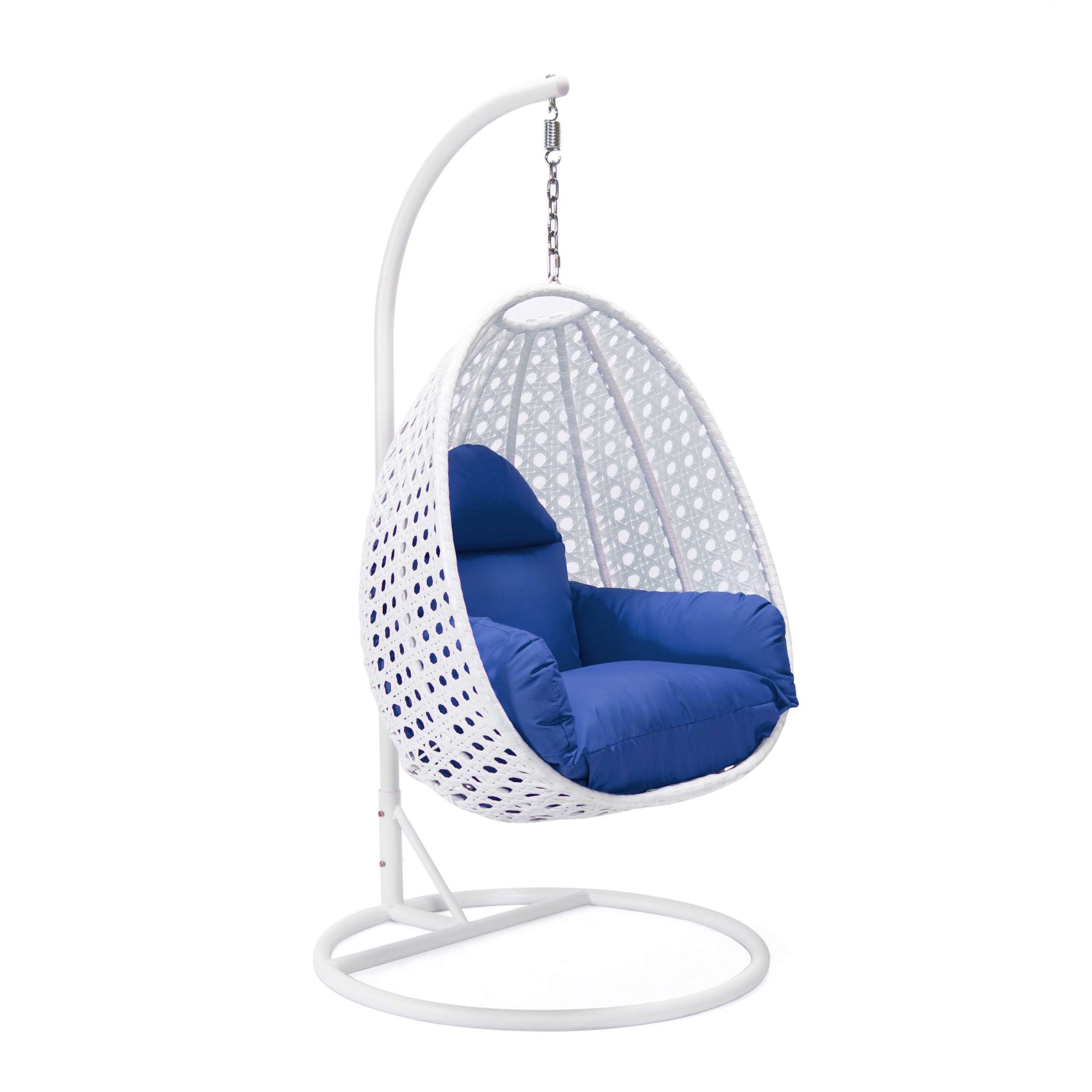 LeisureMod White Wicker Hanging Egg Swing Chair | Outdoor Porch Swings | Modishstore - 14
