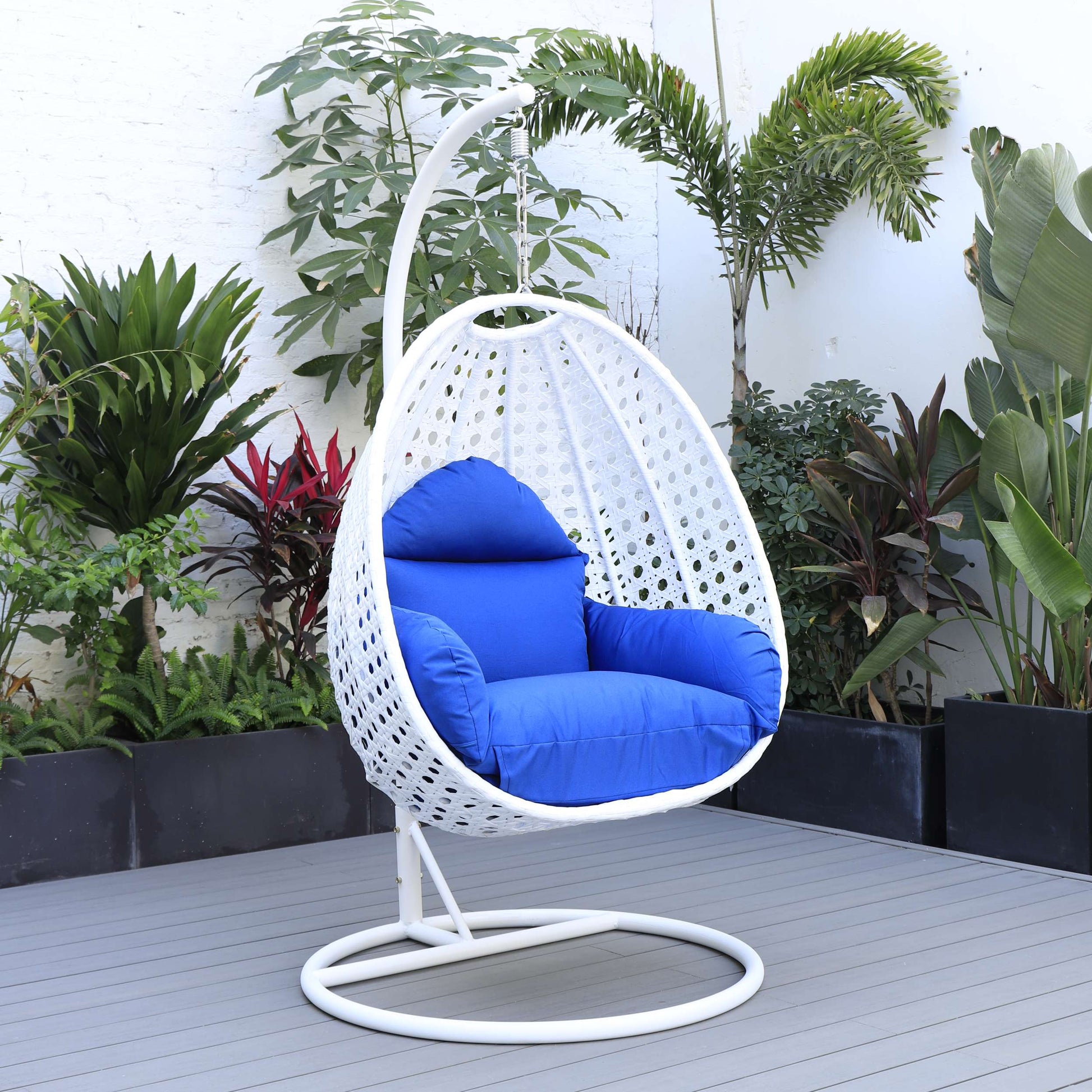 LeisureMod White Wicker Hanging Egg Swing Chair | Outdoor Porch Swings | Modishstore - 13