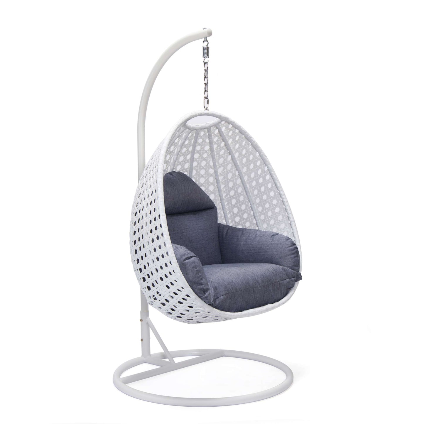 LeisureMod White Wicker Hanging Egg Swing Chair | Outdoor Porch Swings | Modishstore - 29