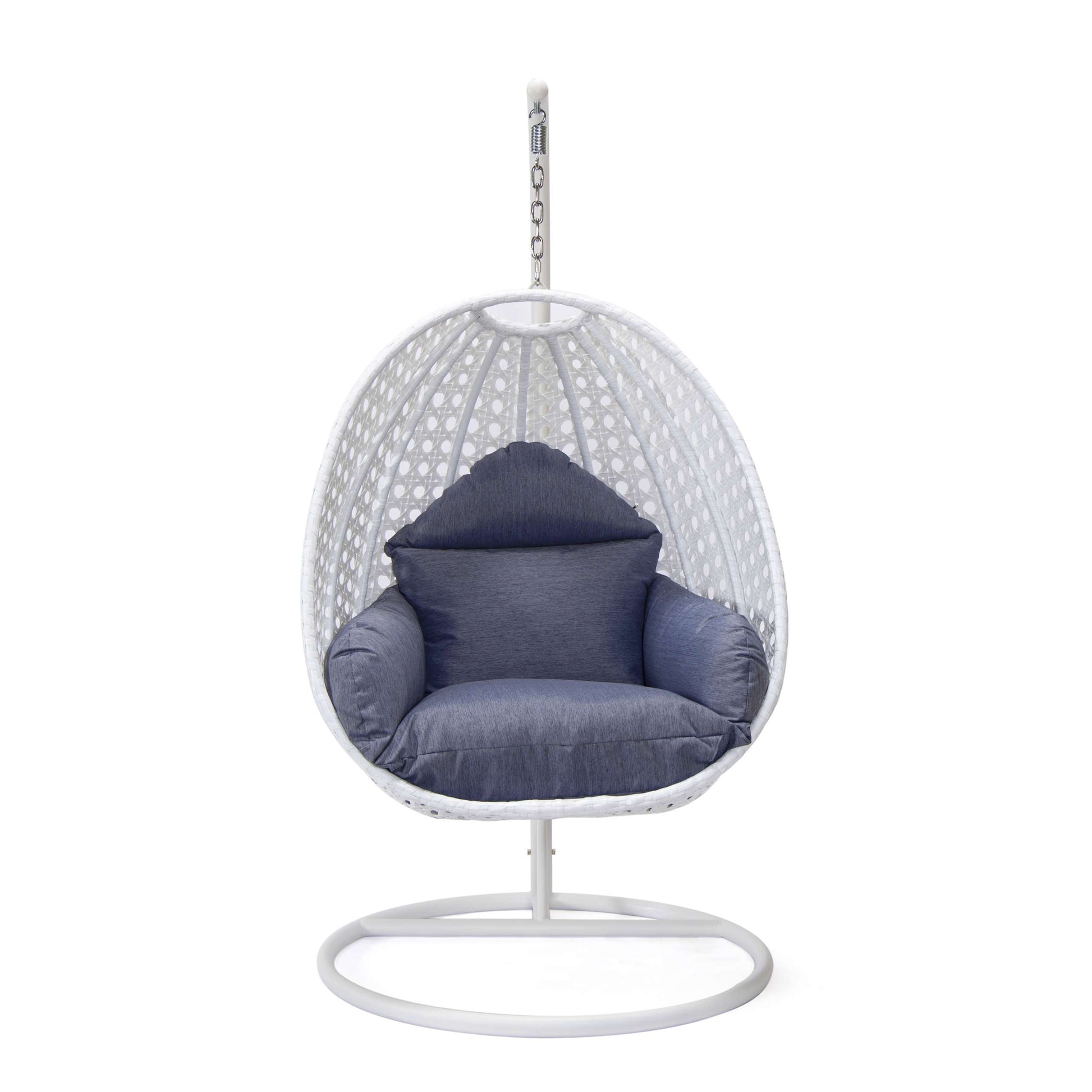 LeisureMod White Wicker Hanging Egg Swing Chair | Outdoor Porch Swings | Modishstore - 27