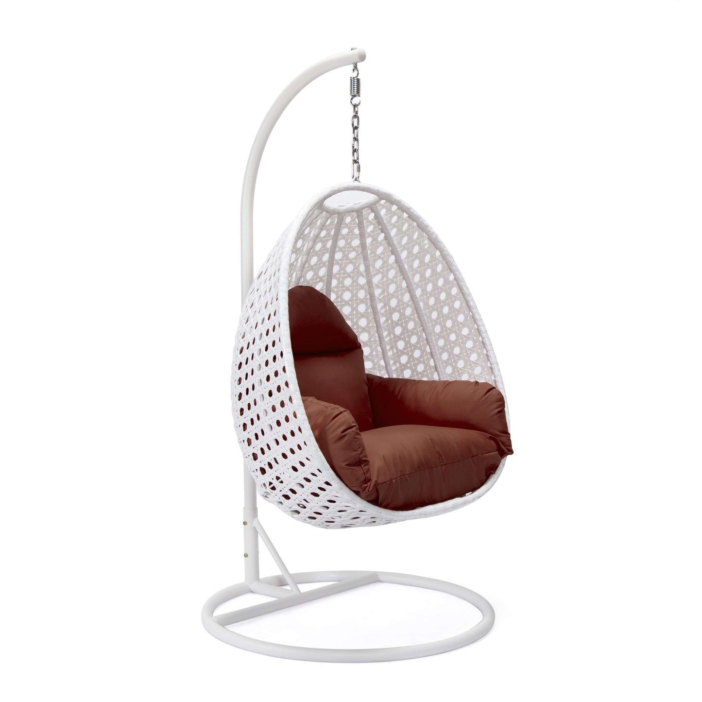 LeisureMod White Wicker Hanging Egg Swing Chair | Outdoor Porch Swings | Modishstore - 37