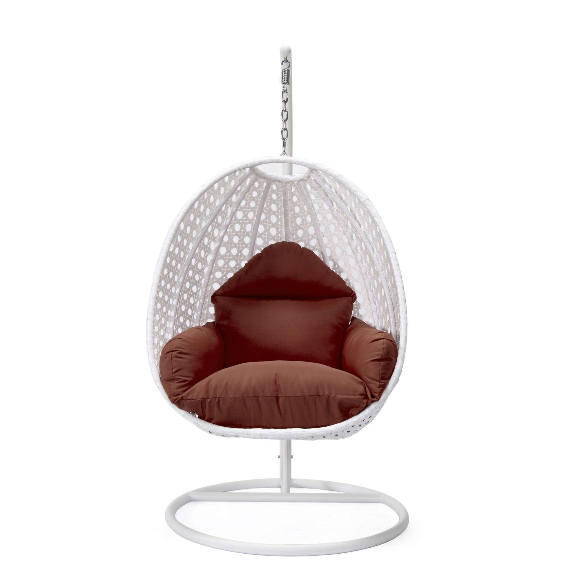 LeisureMod White Wicker Hanging Egg Swing Chair | Outdoor Porch Swings | Modishstore - 38