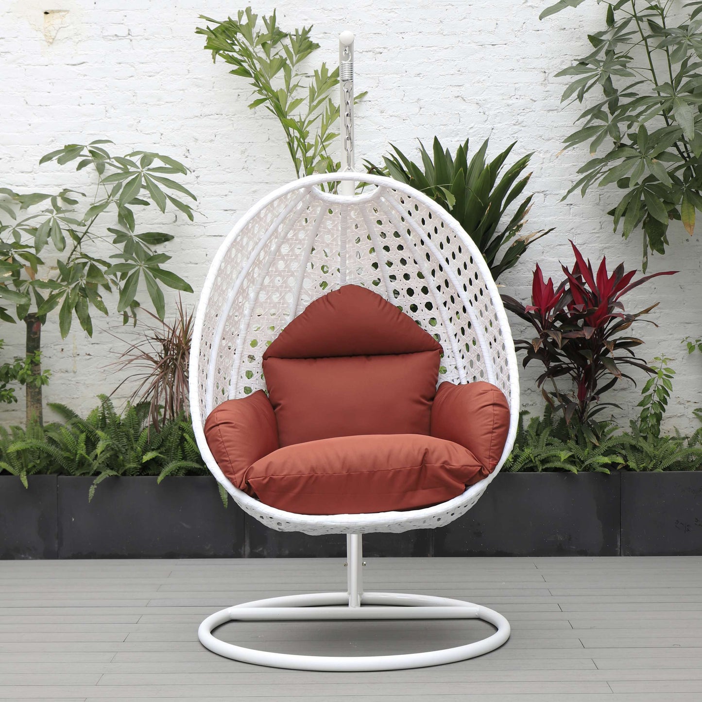 LeisureMod White Wicker Hanging Egg Swing Chair | Outdoor Porch Swings | Modishstore - 39