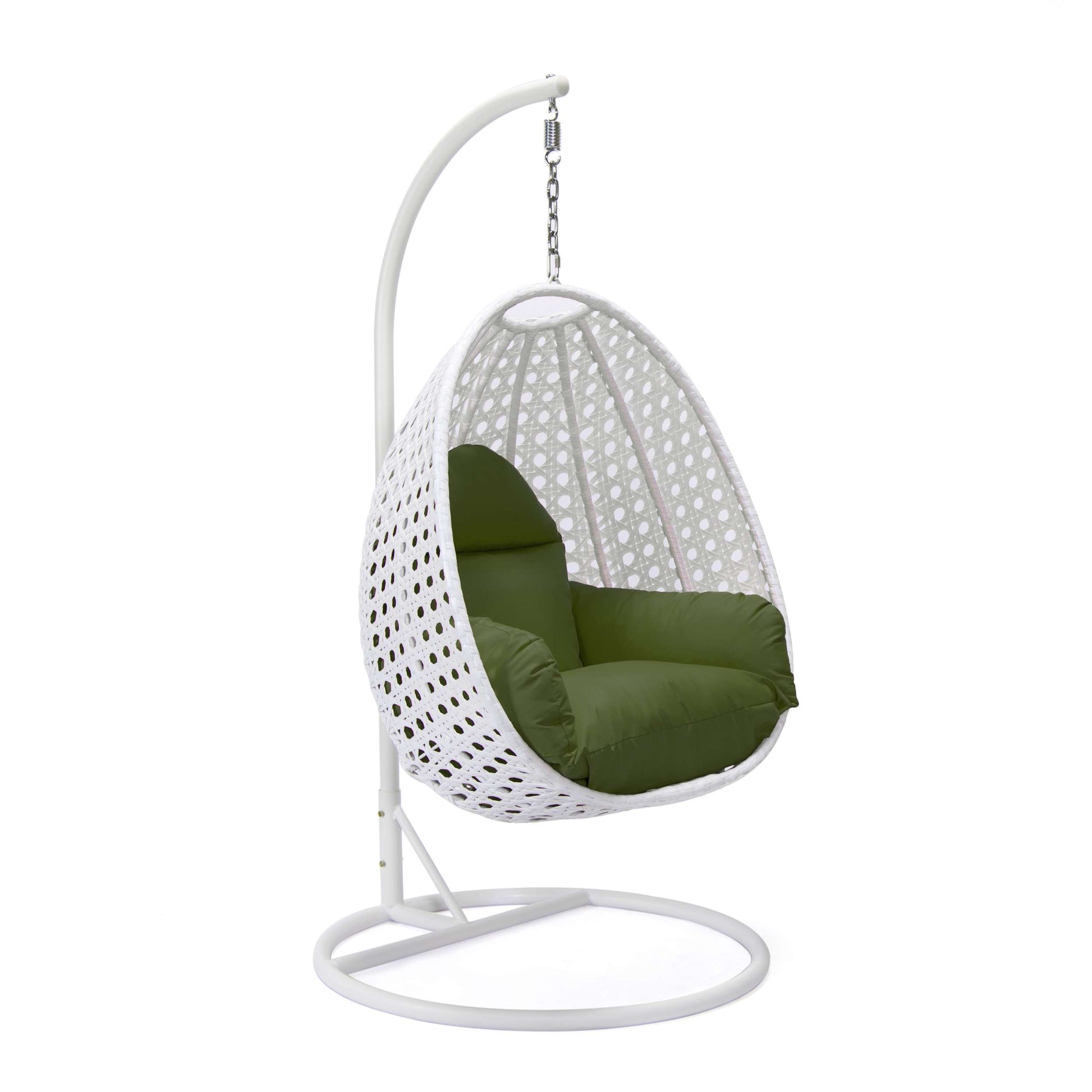 LeisureMod White Wicker Hanging Egg Swing Chair | Outdoor Porch Swings | Modishstore - 47