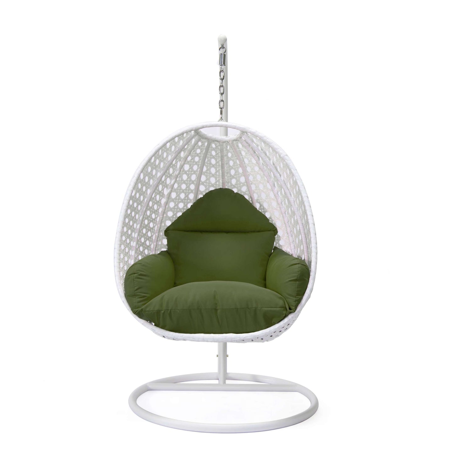 LeisureMod White Wicker Hanging Egg Swing Chair | Outdoor Porch Swings | Modishstore - 48