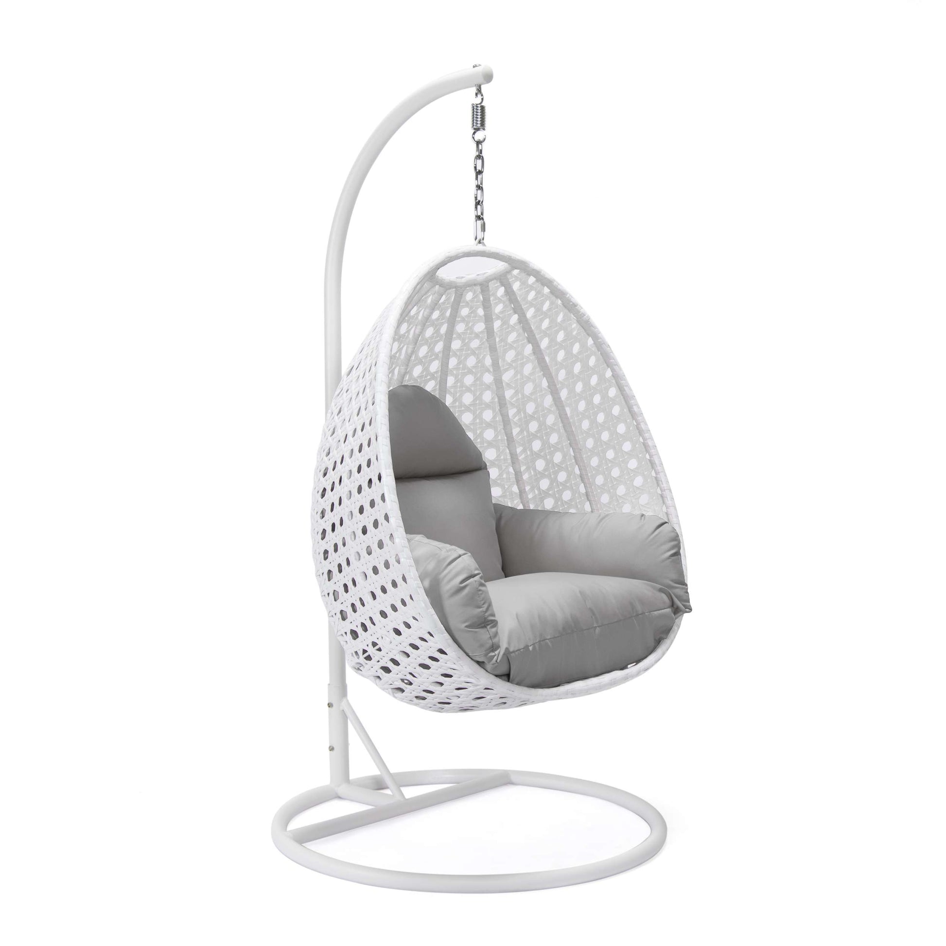 LeisureMod White Wicker Hanging Egg Swing Chair | Outdoor Porch Swings | Modishstore - 65