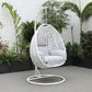 LeisureMod White Wicker Hanging Egg Swing Chair | Outdoor Porch Swings | Modishstore - 68