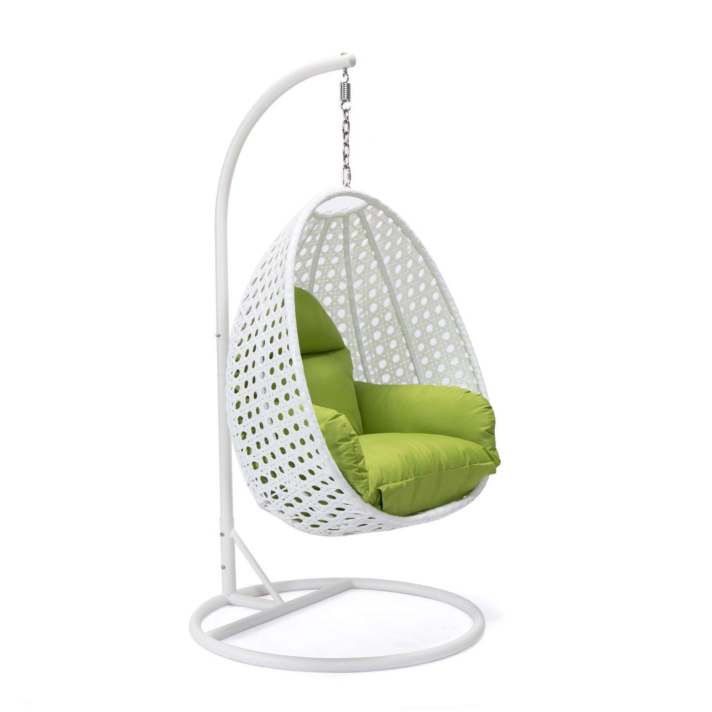 LeisureMod White Wicker Hanging Egg Swing Chair | Outdoor Porch Swings | Modishstore - 56