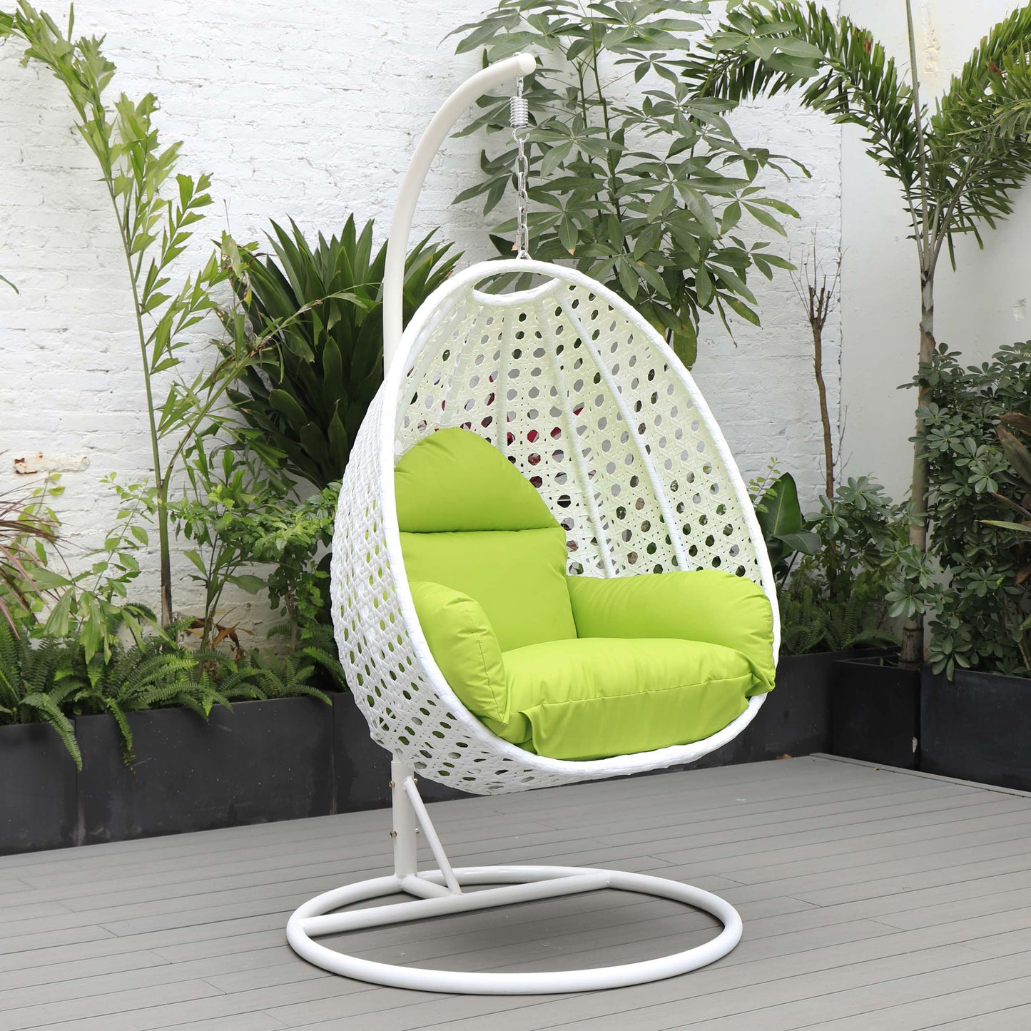 LeisureMod White Wicker Hanging Egg Swing Chair | Outdoor Porch Swings | Modishstore - 57