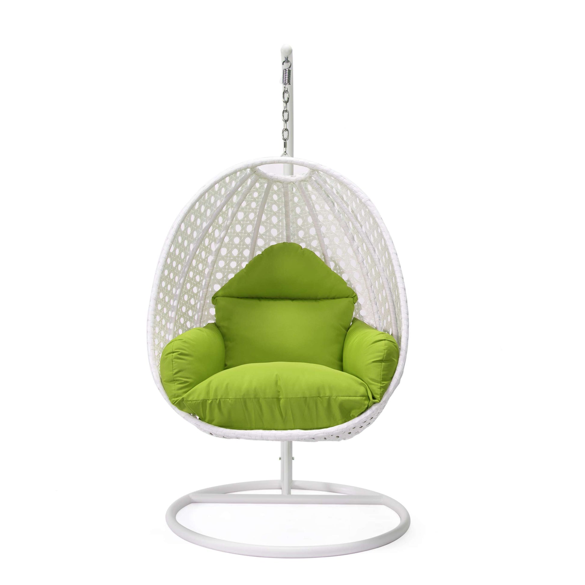 LeisureMod White Wicker Hanging Egg Swing Chair | Outdoor Porch Swings | Modishstore - 55