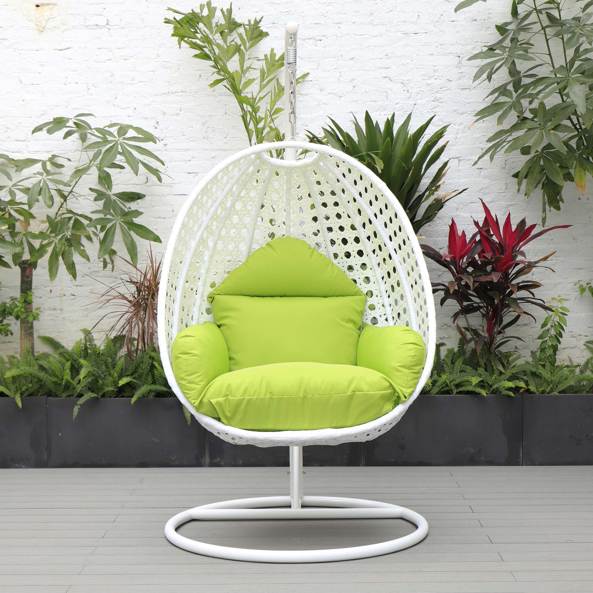 LeisureMod White Wicker Hanging Egg Swing Chair | Outdoor Porch Swings | Modishstore - 58