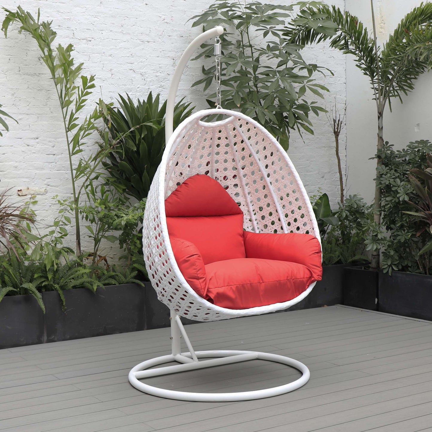 LeisureMod White Wicker Hanging Egg Swing Chair | Outdoor Porch Swings | Modishstore - 79