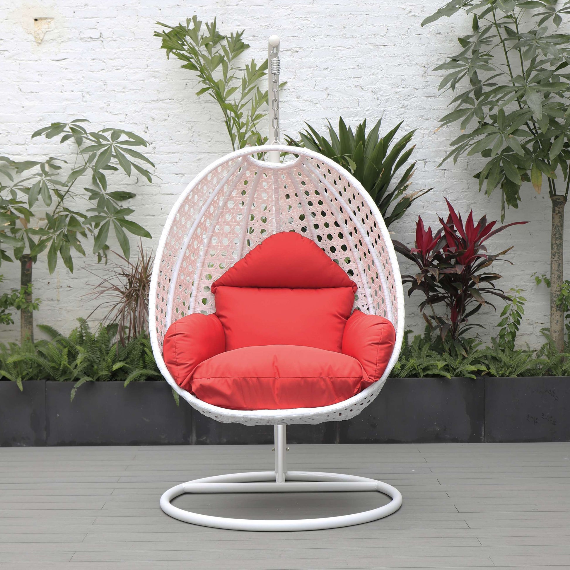 LeisureMod White Wicker Hanging Egg Swing Chair | Outdoor Porch Swings | Modishstore - 80