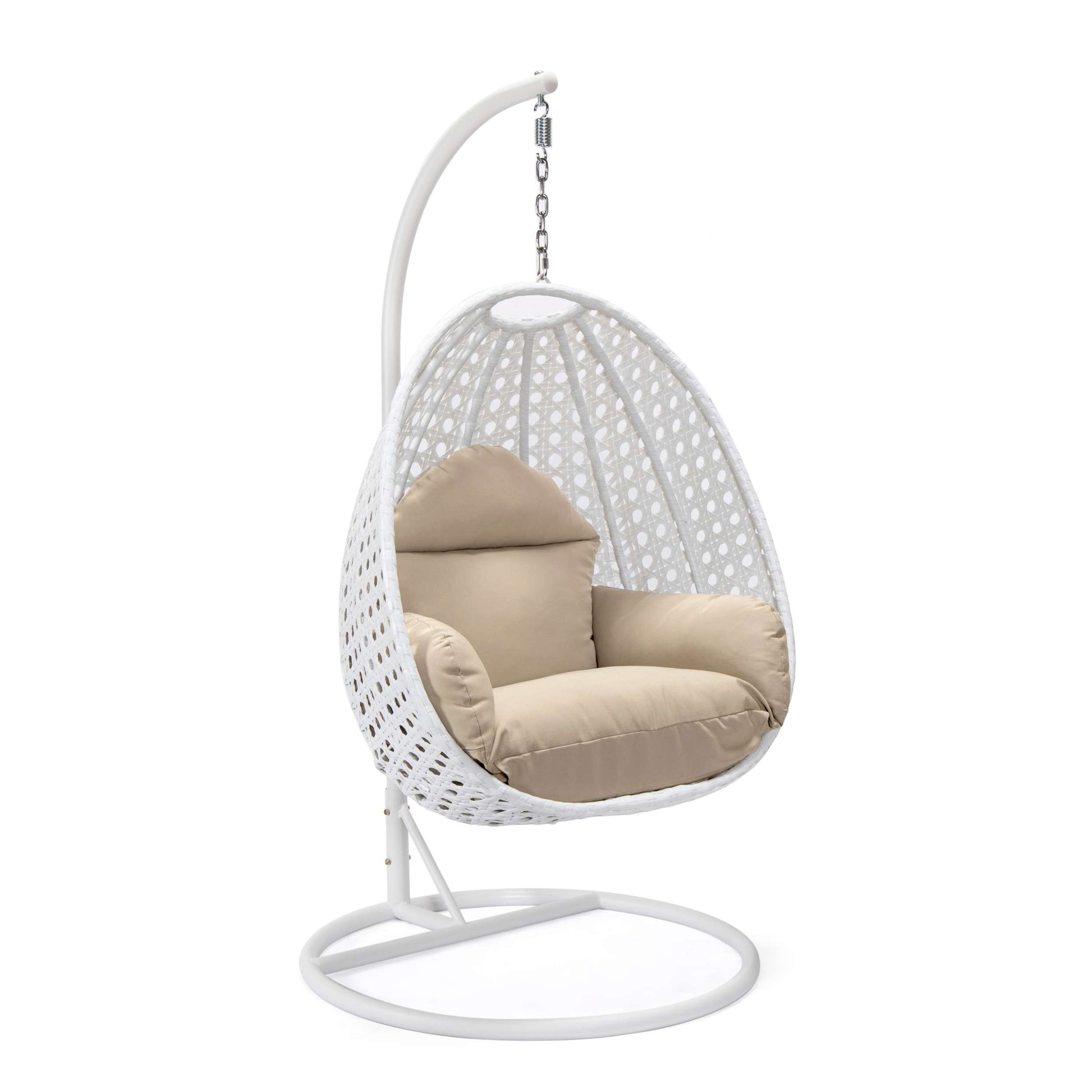 LeisureMod White Wicker Hanging Egg Swing Chair | Outdoor Porch Swings | Modishstore - 83