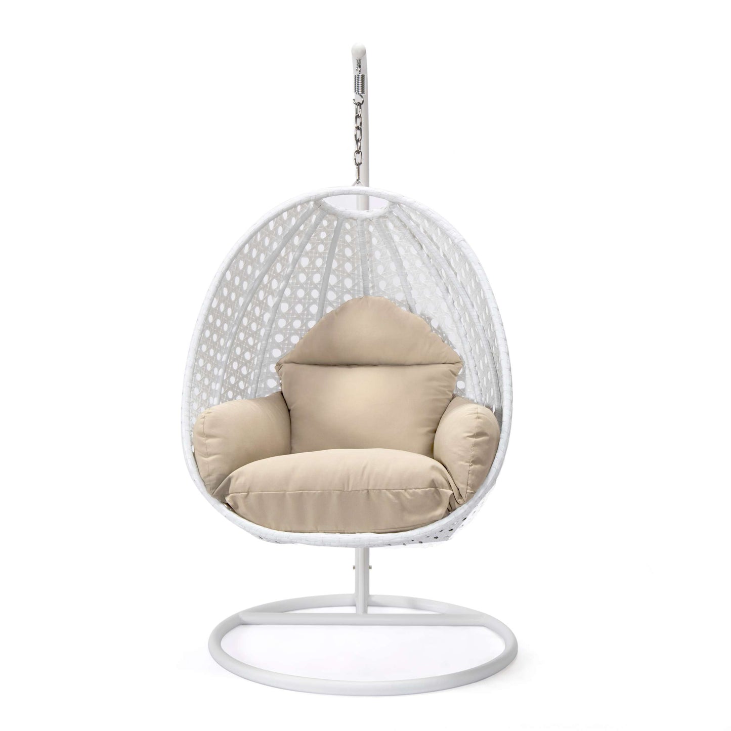 LeisureMod White Wicker Hanging Egg Swing Chair | Outdoor Porch Swings | Modishstore - 82