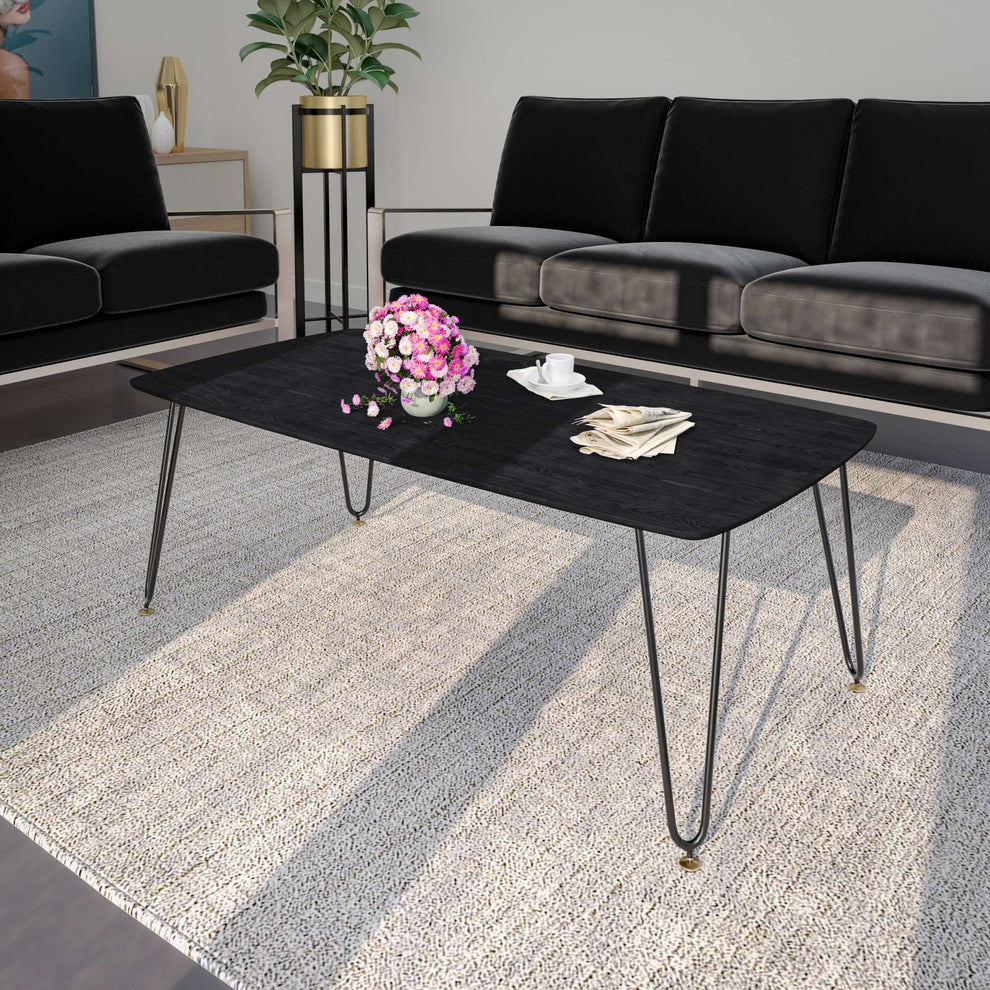 LeisureMod Elmwood Modern Wood Top Coffee Table With Iron Base | Coffee Tables | Modishstore