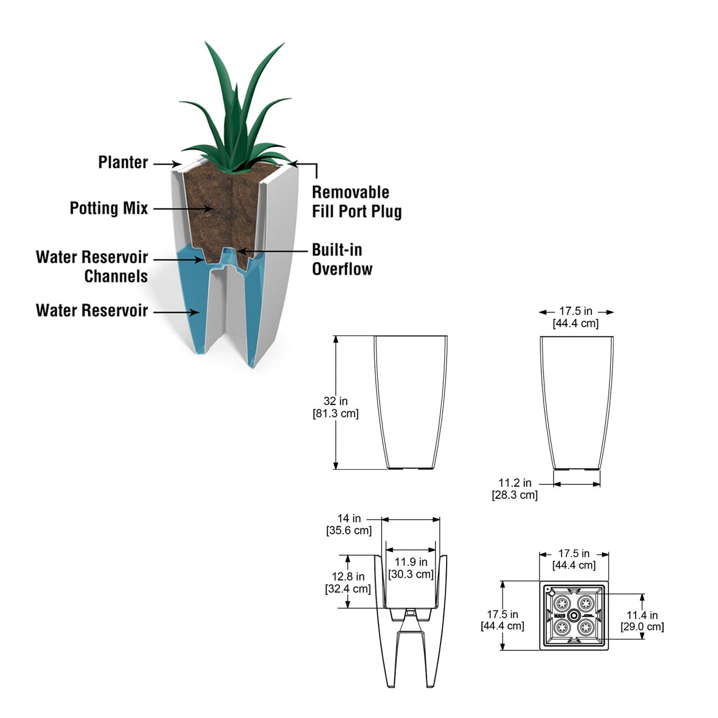 ZZ Plant in Cascade Planter, Black Satin By Gold Leaf | Planters, Troughs & Cachepots | Modishstore - 5