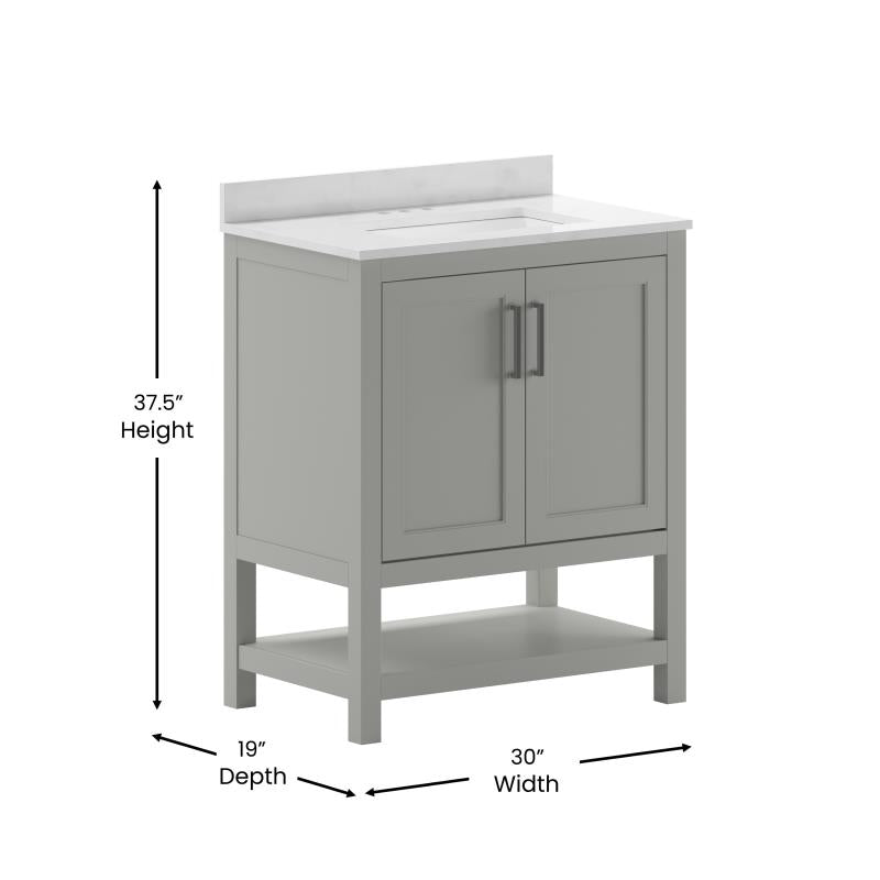 Vega 30 Inch Bathroom Vanity with Sink Combo By Flash Furniture | Bathroom Accessories | Modishstore - 18