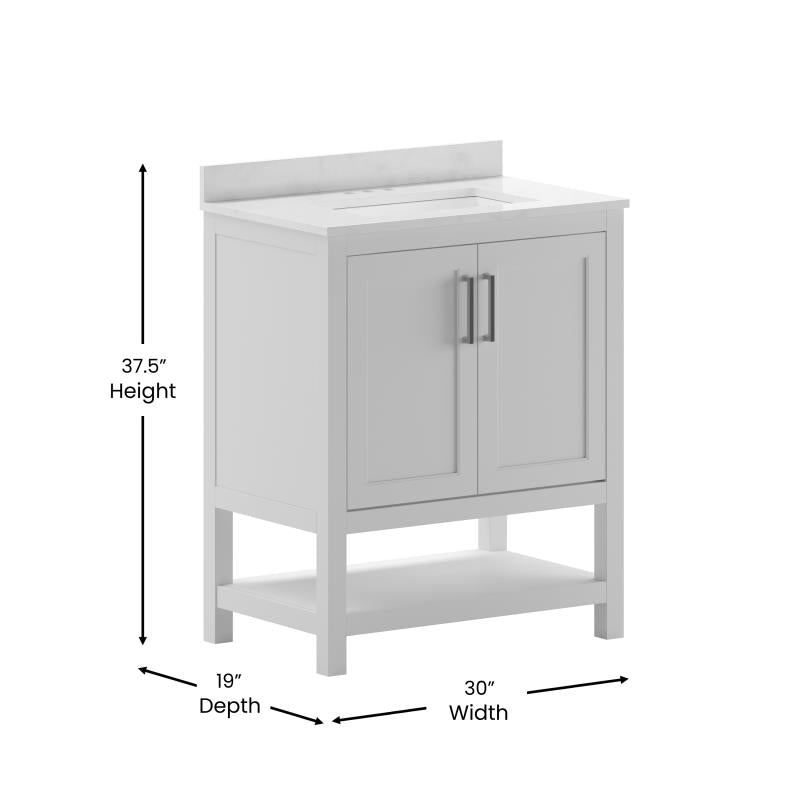 Vega 30 Inch Bathroom Vanity with Sink Combo By Flash Furniture | Bathroom Accessories | Modishstore - 7