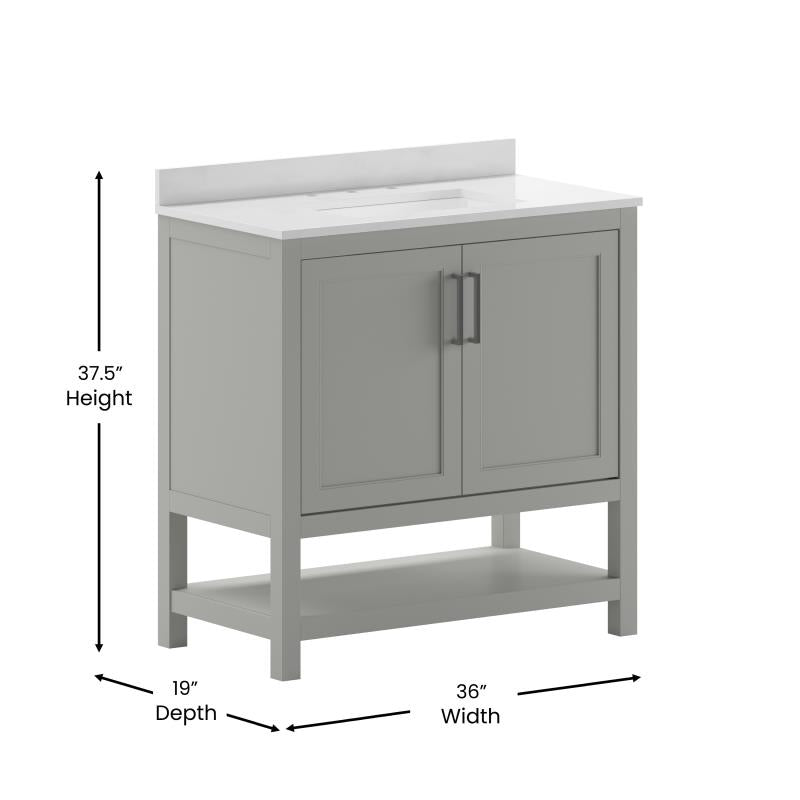 Vega 36 Inch Bathroom Vanity with Sink Combo By Flash Furniture | Bathroom Accessories | Modishstore - 18