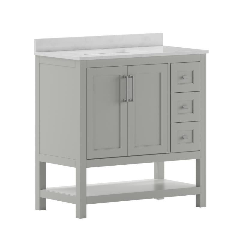Vega 36 Inch Bathroom Vanity with Sink Open Shelf and 3 Drawers By Flash Furniture | Bathroom Accessories | Modishstore - 18