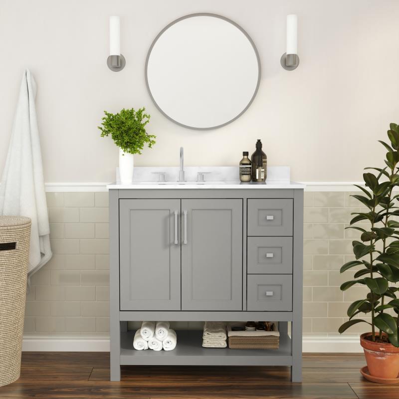 Vega 36 Inch Bathroom Vanity with Sink Open Shelf and 3 Drawers By Flash Furniture | Bathroom Accessories | Modishstore - 11