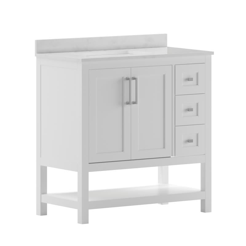 Vega 36 Inch Bathroom Vanity with Sink Open Shelf and 3 Drawers By Flash Furniture | Bathroom Accessories | Modishstore - 8