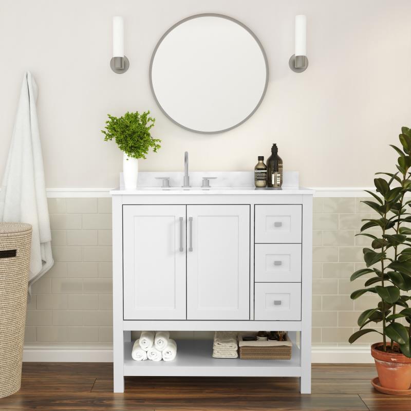 Vega 36 Inch Bathroom Vanity with Sink Open Shelf and 3 Drawers By Flash Furniture | Bathroom Accessories | Modishstore - 1