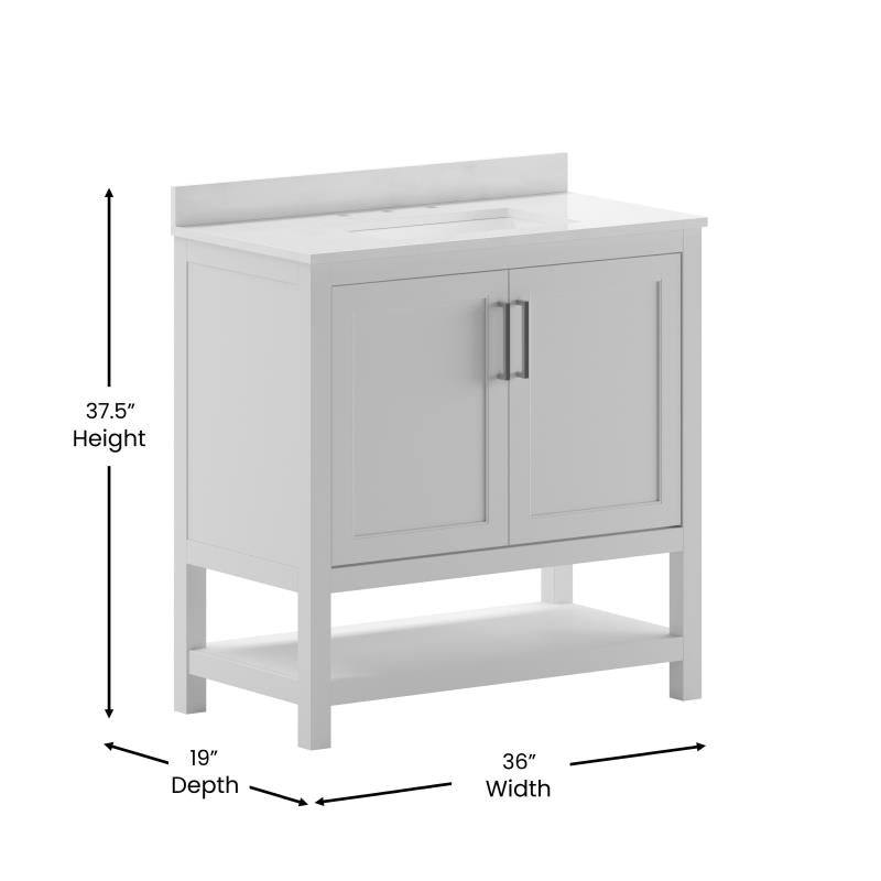 Vega 36 Inch Bathroom Vanity with Sink Combo By Flash Furniture | Bathroom Accessories | Modishstore - 7