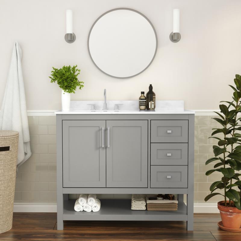 Vega 42 Inch Bathroom Vanity with Sink Open Shelf and 3 Drawers By Flash Furniture | Bathroom Accessories | Modishstore - 11