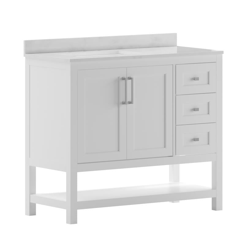 Vega 42 Inch Bathroom Vanity with Sink Open Shelf and 3 Drawers By Flash Furniture | Bathroom Accessories | Modishstore - 8