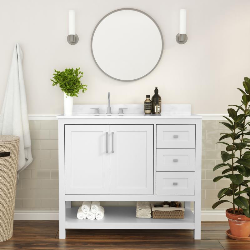 Vega 42 Inch Bathroom Vanity with Sink Open Shelf and 3 Drawers By Flash Furniture | Bathroom Accessories | Modishstore - 1