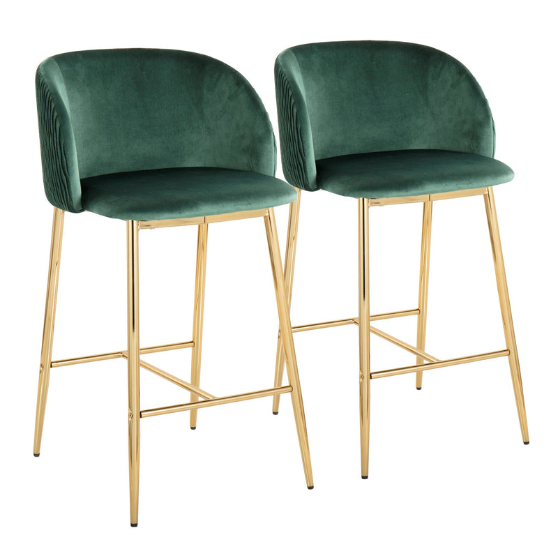 Fran Pleated Waves Fixed-Height Counter Stool - Set of 2 By LumiSource - B26-FRANPLTWVV AUGN2 | Counter Stools | Modishstore
