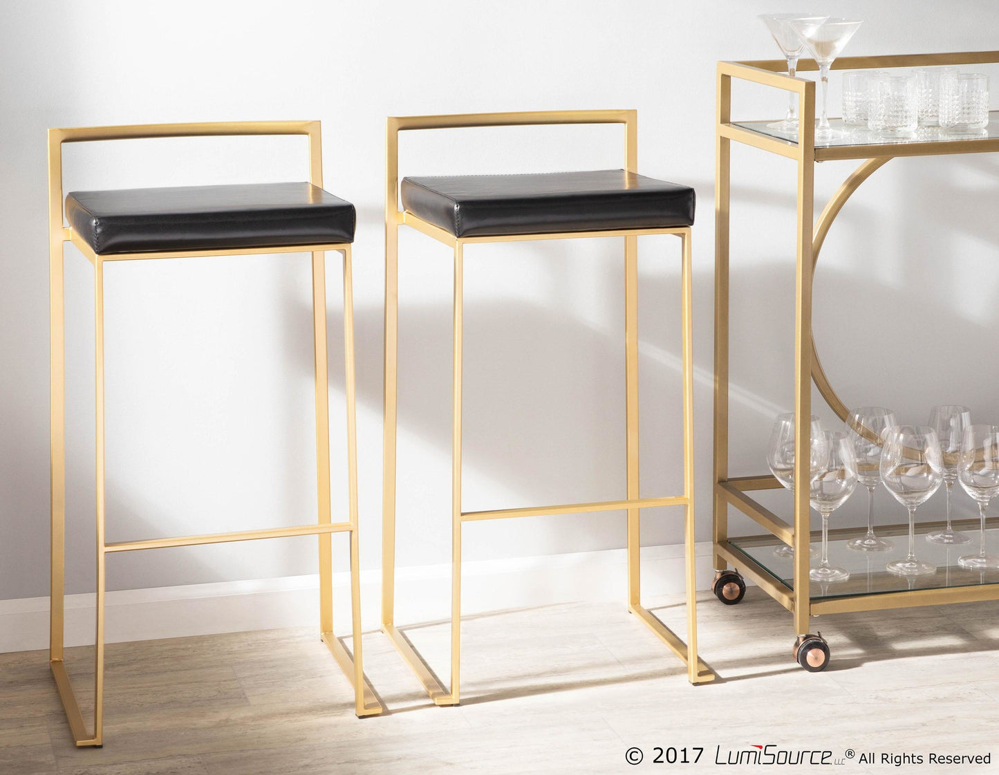 Fuji Stacker 30" Fixed-Height Barstool - Set of 3 By LumiSource - B30-FUJIPU AUBK3 | Bar Stools | Modishstore - 2