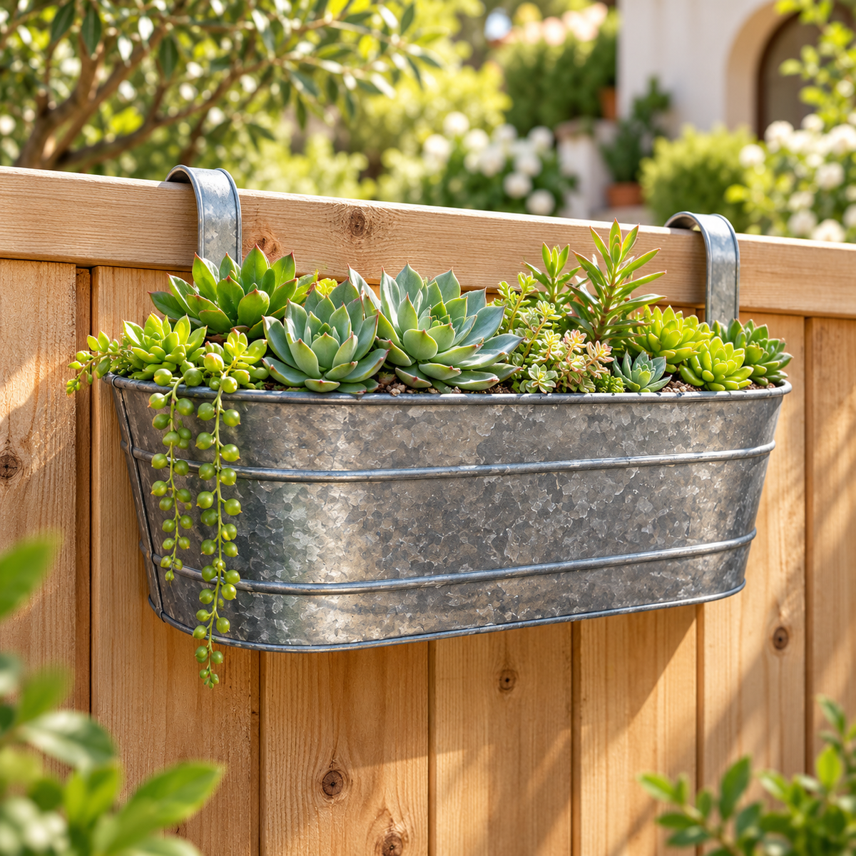 Wall/Railing/Deck Planters Zinc Finish, Oblong, Set of 3
