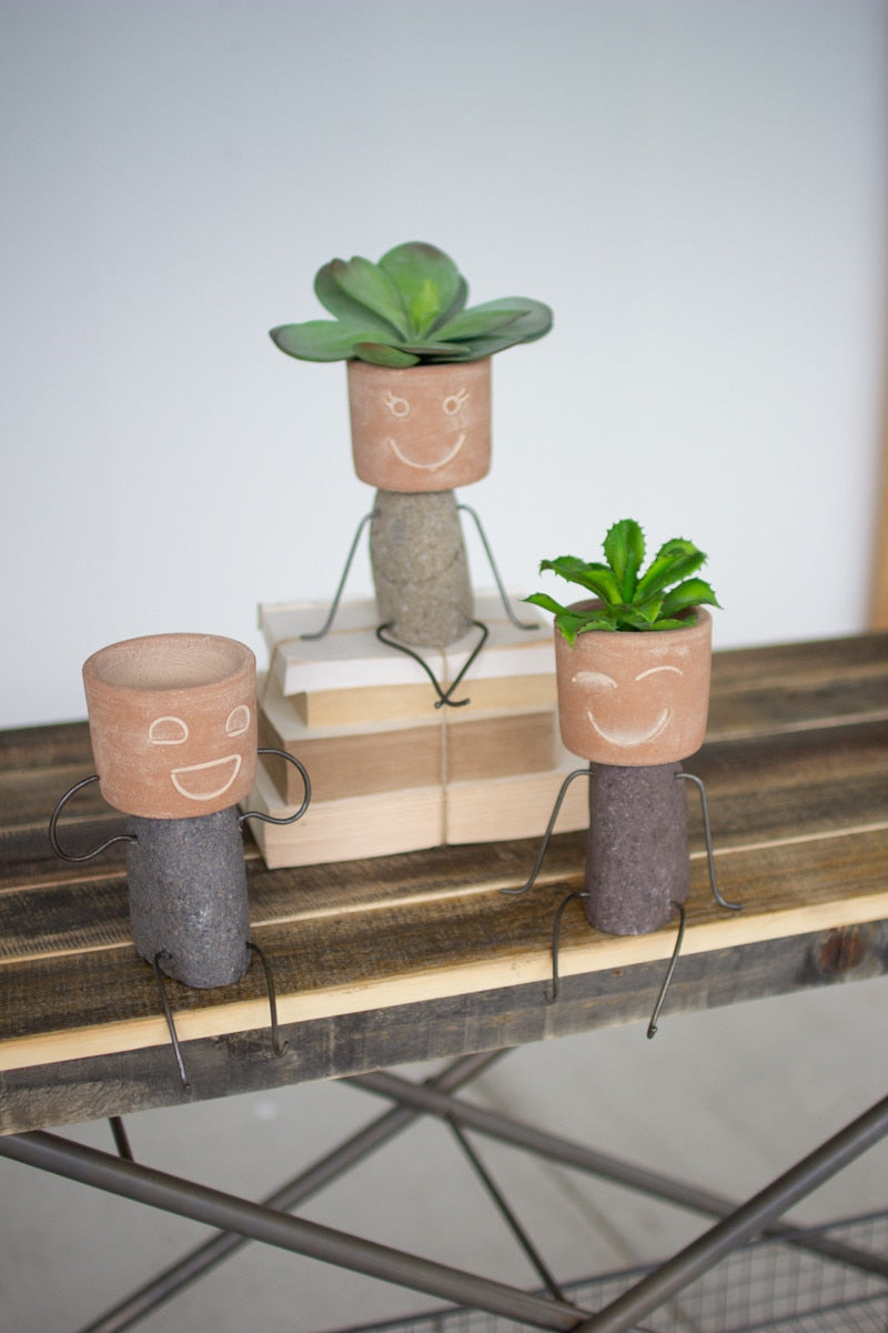 Set Of Three Clay & River Rock Kid Planters (Min 2) By Kalalou | Planters, Troughs & Cachepots | Modishstore - 1