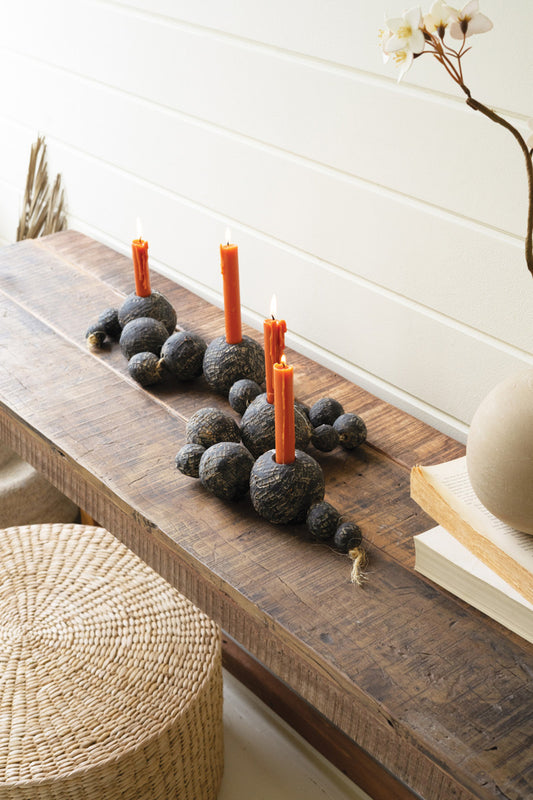 Black Tabletop Clay Beads Taper Holder By Kalalou | Candle Holders | Modishstore