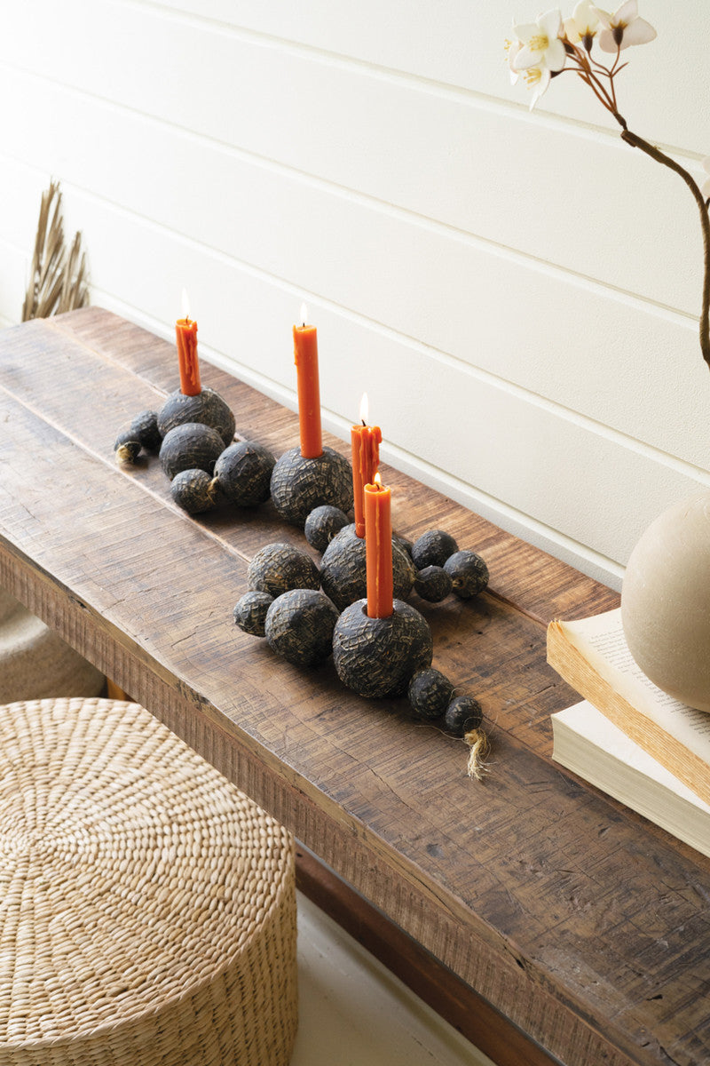 Black Tabletop Clay Beads Taper Holder By Kalalou | Candle Holders | Modishstore